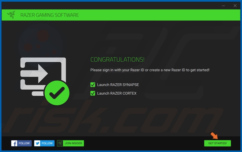 Once Razer Synapse is installed click Get started