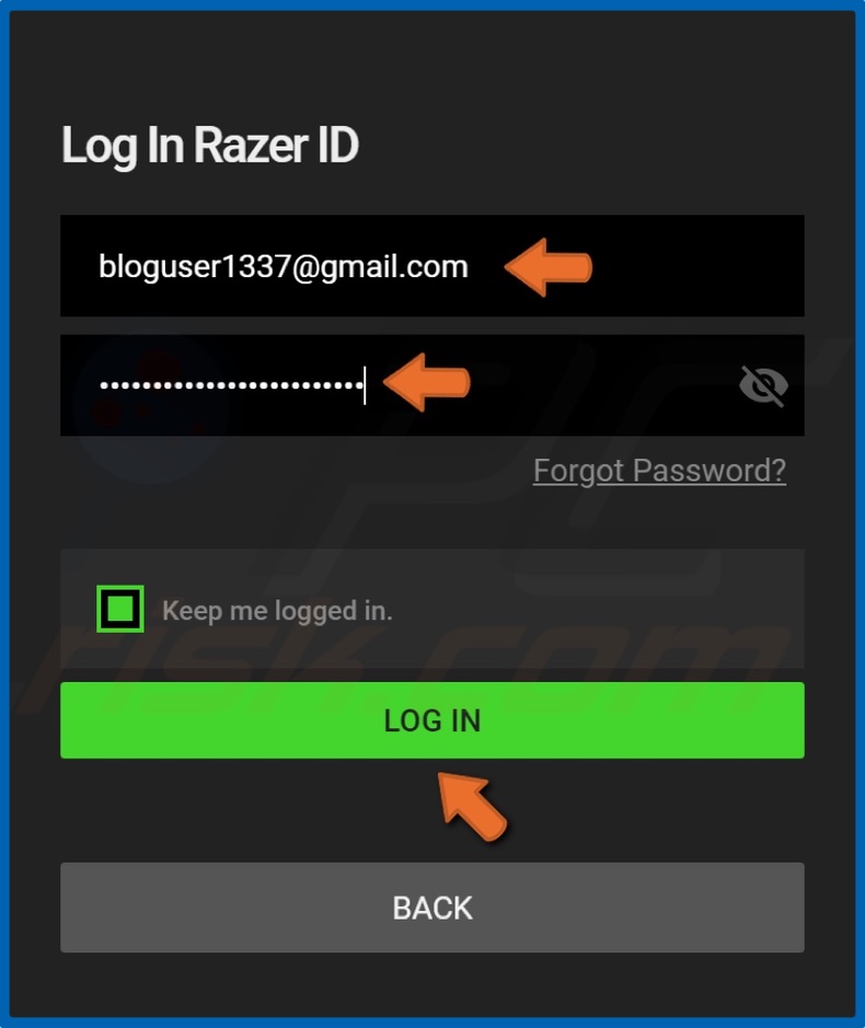 Enter your log in credentials and click Log IN