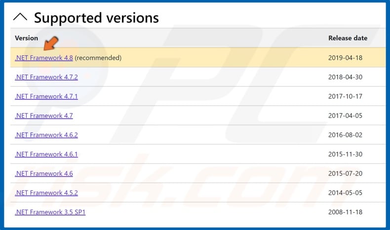 Select the latest .NET Framework version