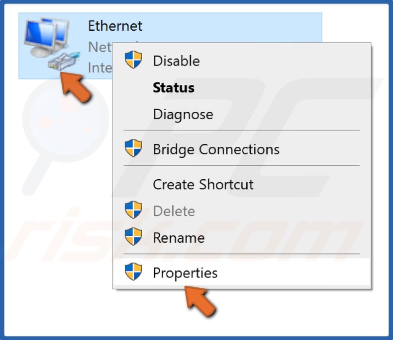 Right-click your network device and click Properties