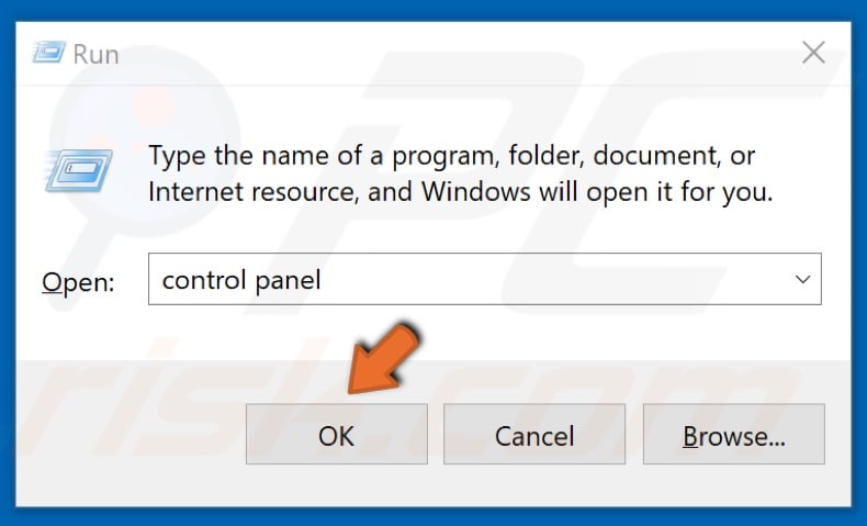 Type in Control Panel and click OK
