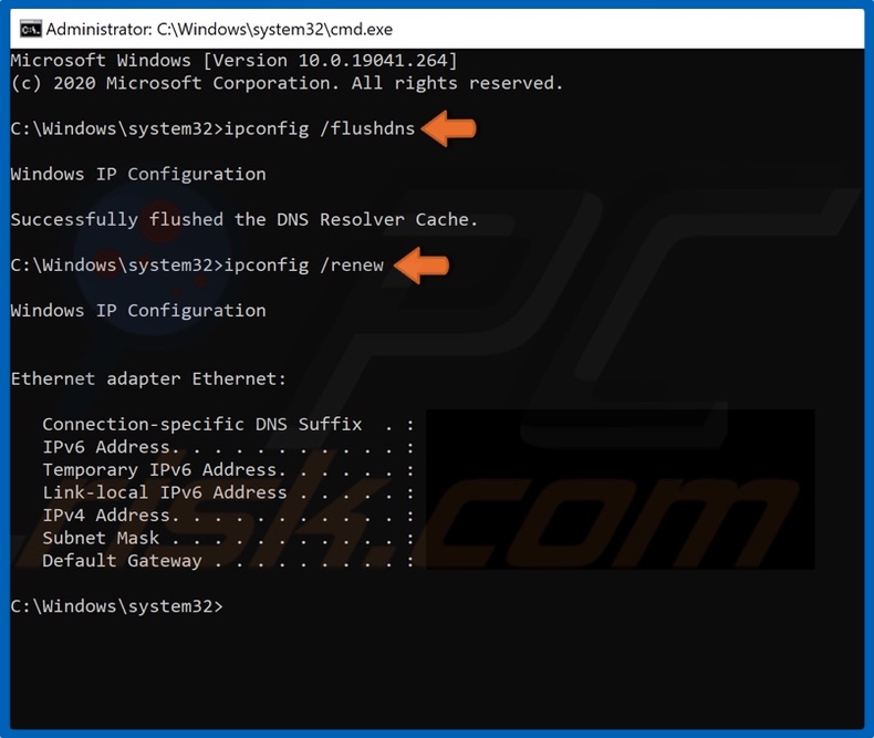 execute ipconfig /flushdns and ipconfig /renew commands