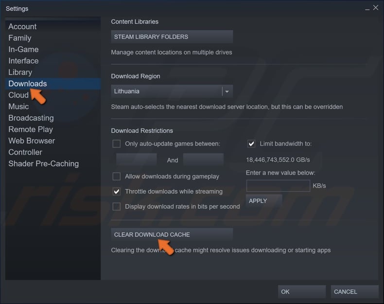 clear steam download cache
