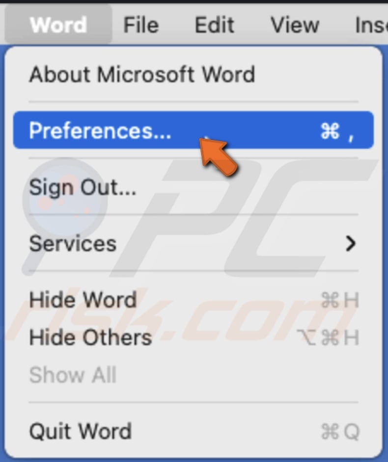 Go to Word Preferences