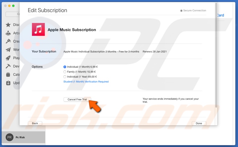 cancel Apple Music subscription in App Store