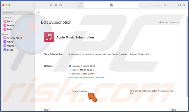 Cancel Apple Music subscription