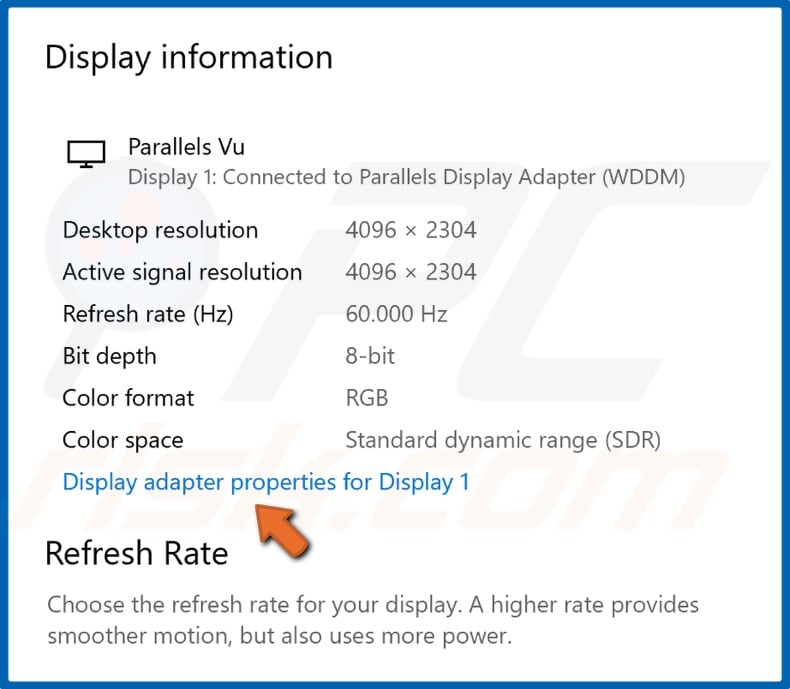 Displau adapter properties for Display 1