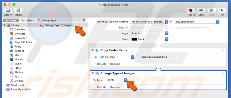 Export HEIC images to JPG format with Quick Action