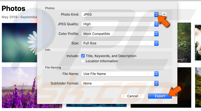 Converting HEIC image to JPG by exporting in Photos app