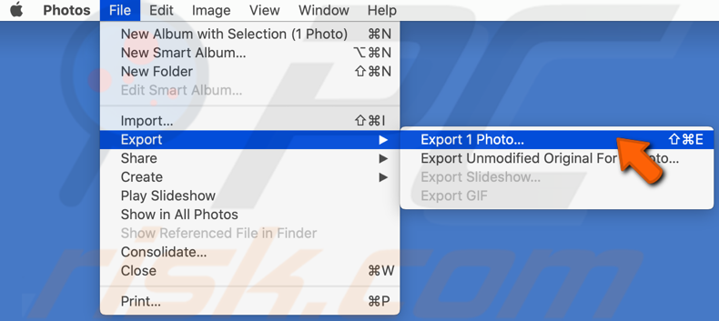 Export HEIC images to JPG in Photos app