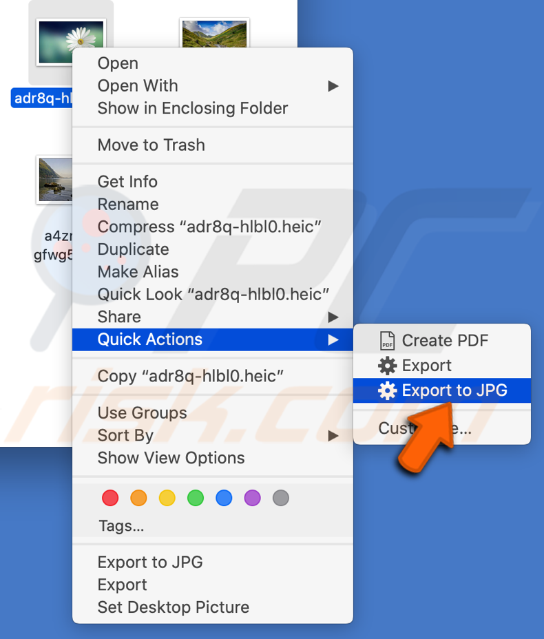 Export HEIC images to JPG with created Quick Action
