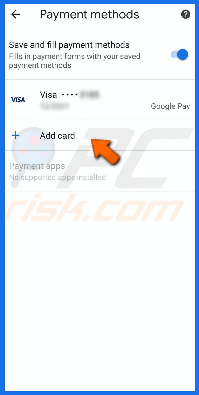 Add card on chrome in iPhone