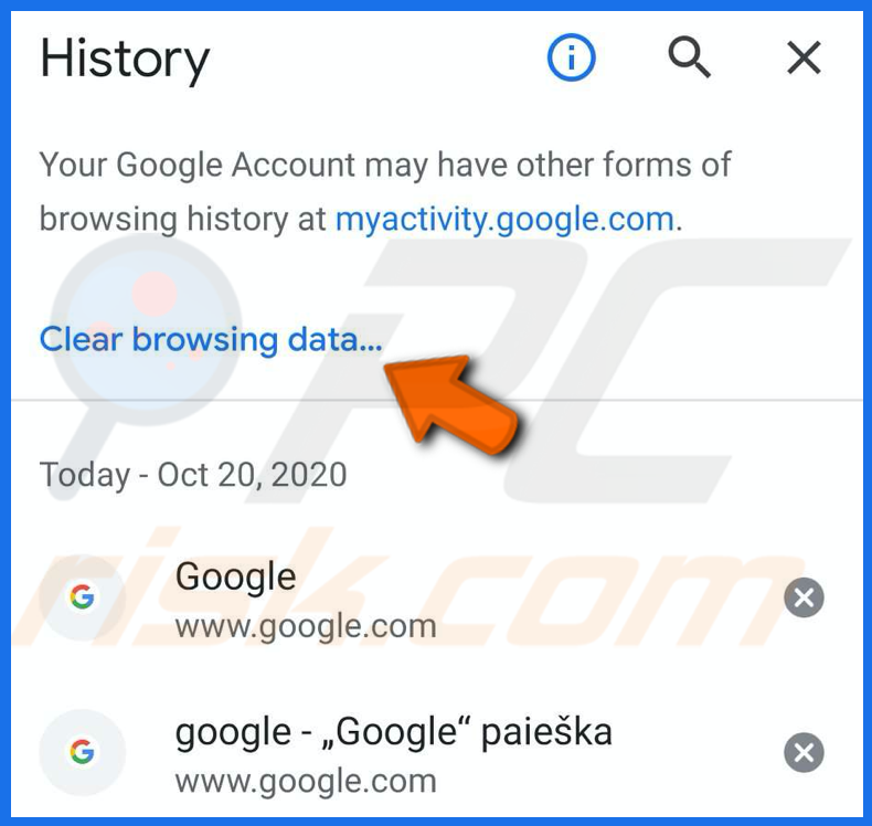 Clear browsing data in chrome on iPhone