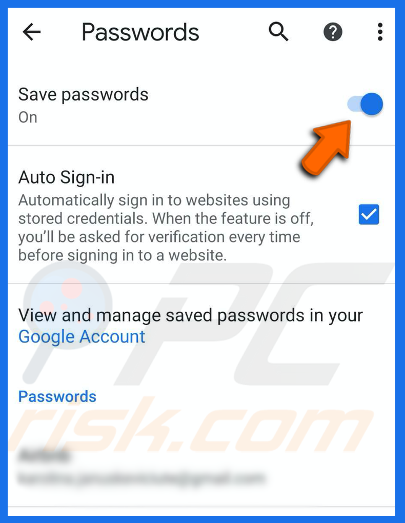 turn off save passwords in chrome on iPhone