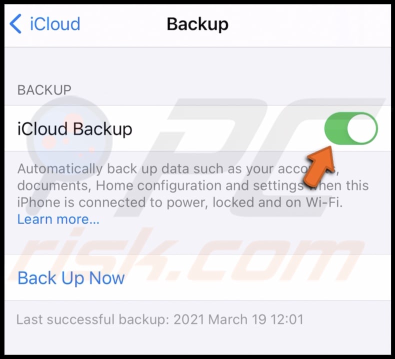 Enable iCloud Backup