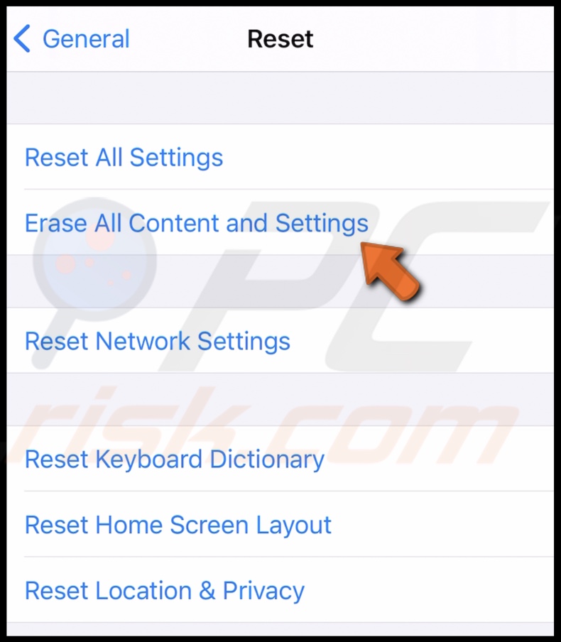 Erase all content and settings