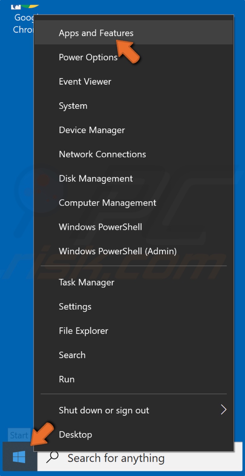 Right-click the Start Menu and click Apps and Features