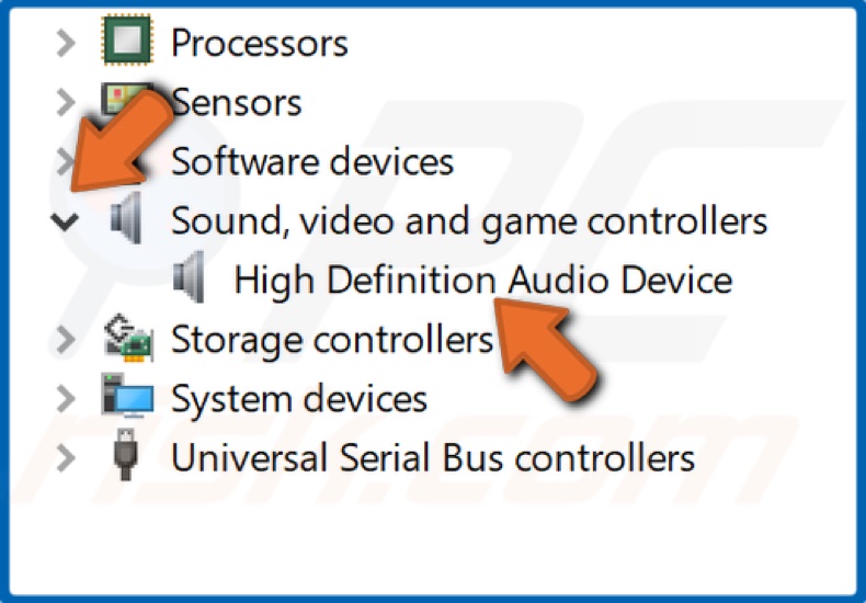 Expand Sound, video and game controllers menu