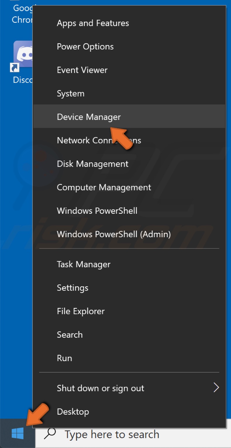 Right-click Start and click Device Manager