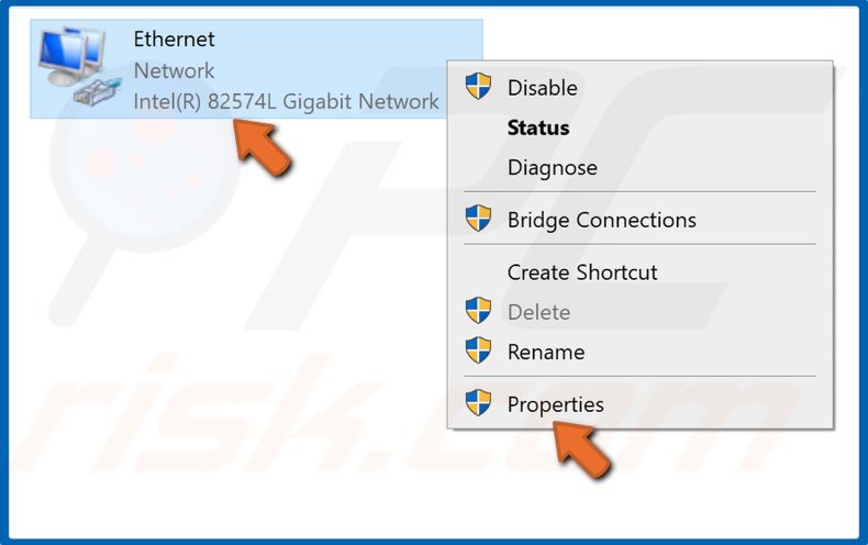 Right-click the network adapter and click Properties