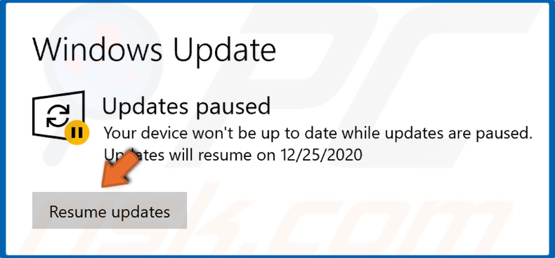 Click Resume updates