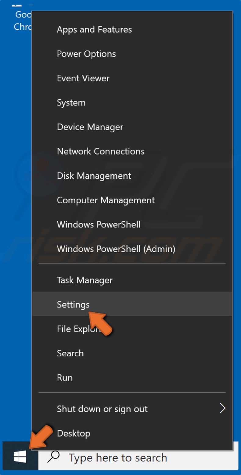 Right-click Start Menu and click Settings