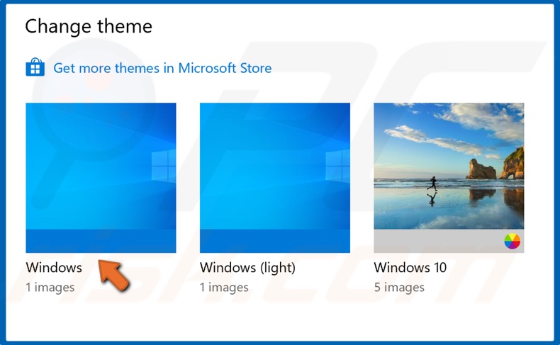 Select the default Windows 10 theme