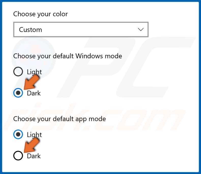 Tick Dark for both default Windows mode and default apps mode