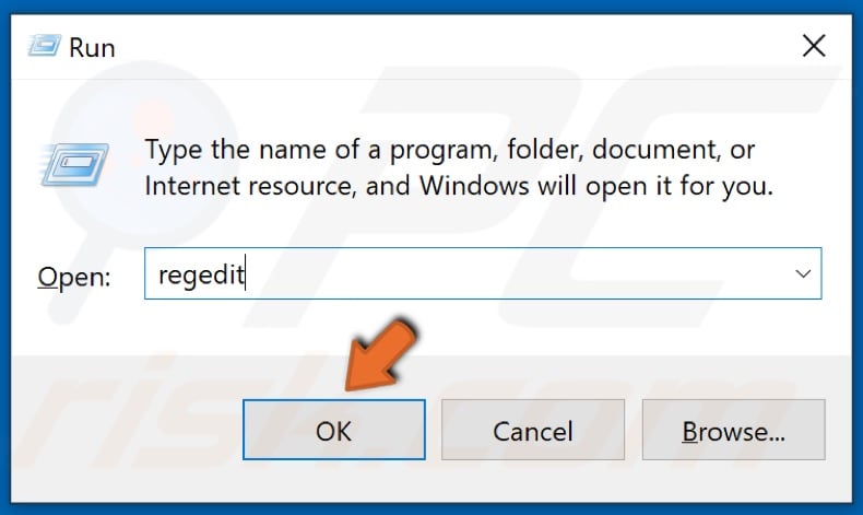 In the Run dialog box, type in regedit and click OK