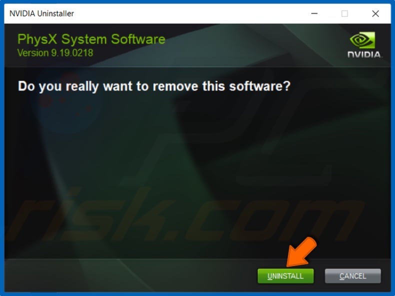 Confirm NVIDIA PhysX System Software removal