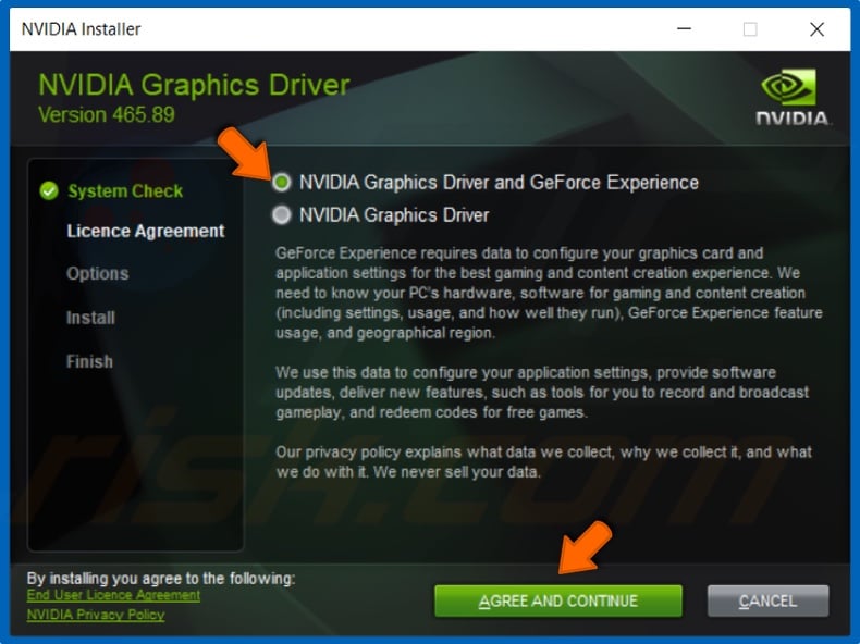 Select NVIDIA GeForce driver and NVIDIA GeForece Experience