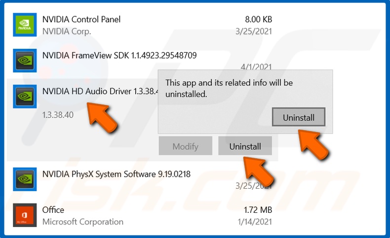 Uninstall NVIDIA HD audio driver