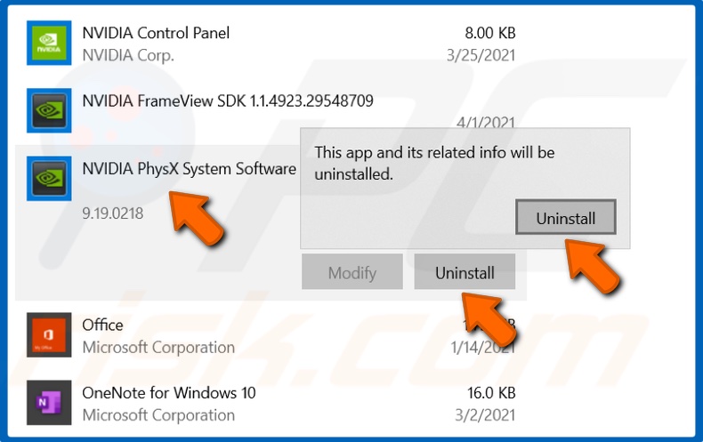 Uninstall NVIDIA PhysX System Software