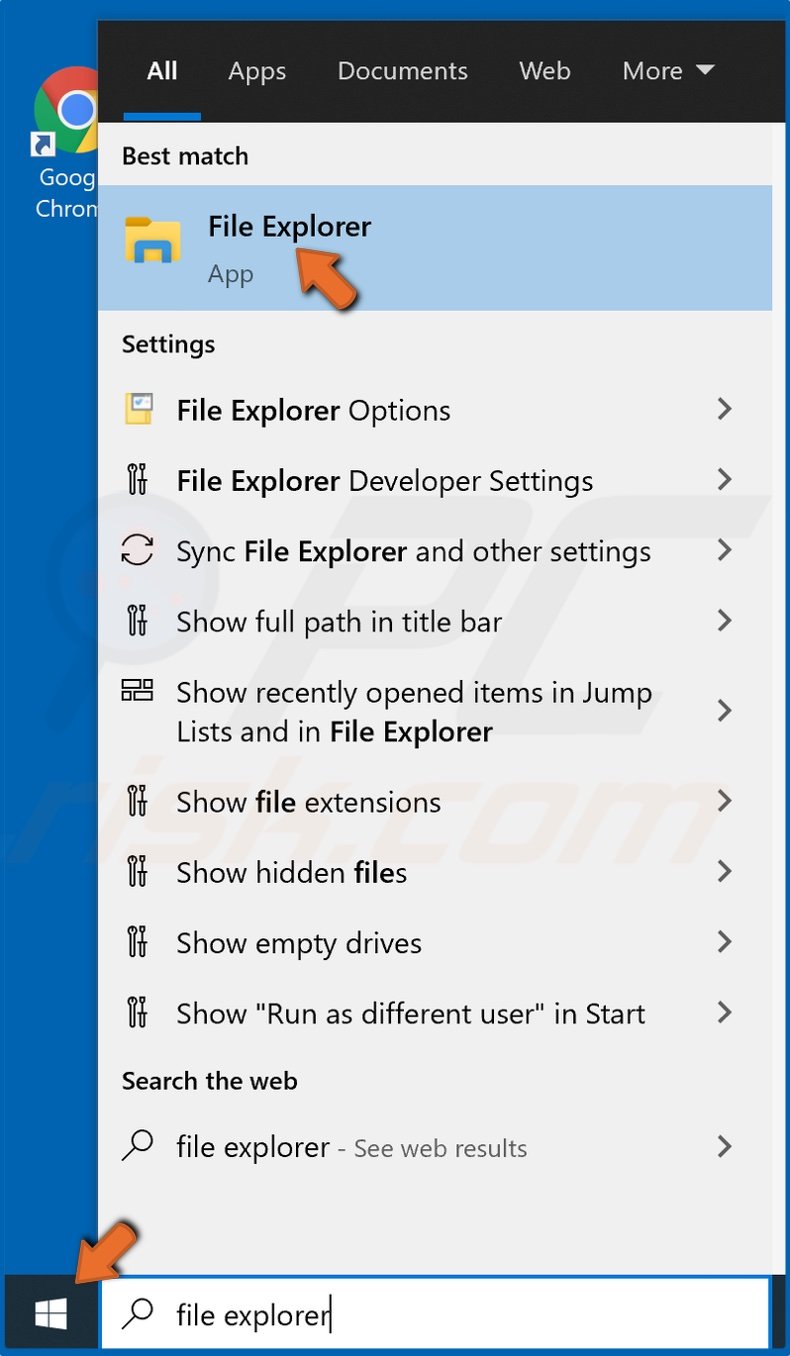 Open Start and type in File Explorer and click the result