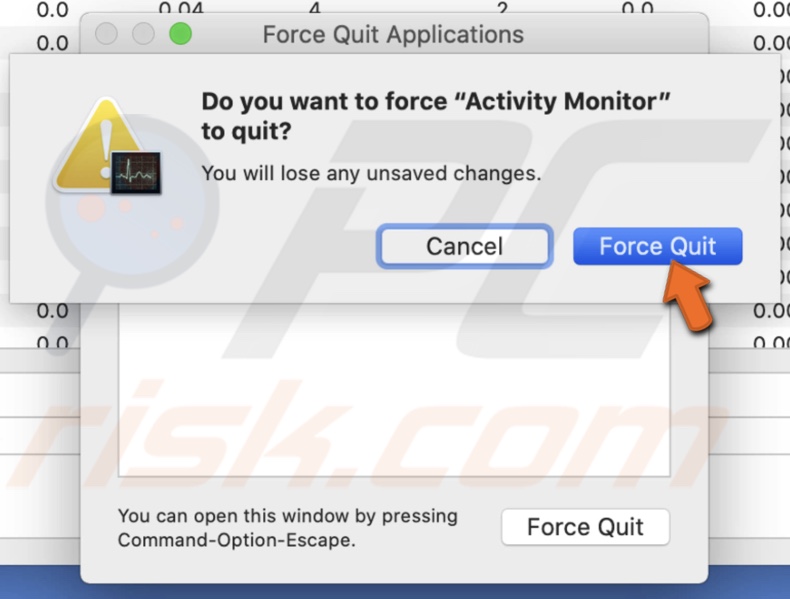 Press Option + Command + Esc and Force Quit app