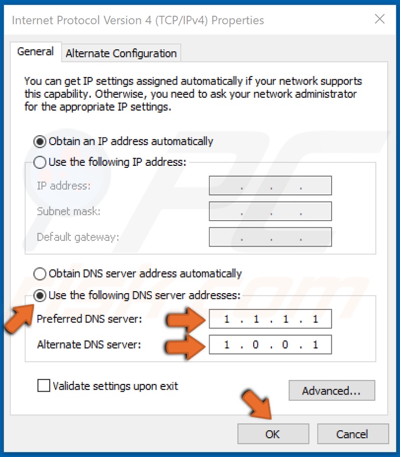 Enter your custom DNS server addresses of choice