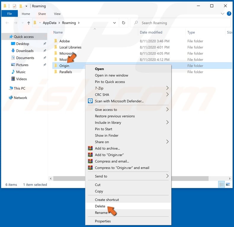 Delete Origin folder from Roaming folder