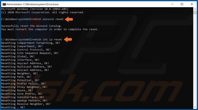 Run the winsock reset and int ip reset commands