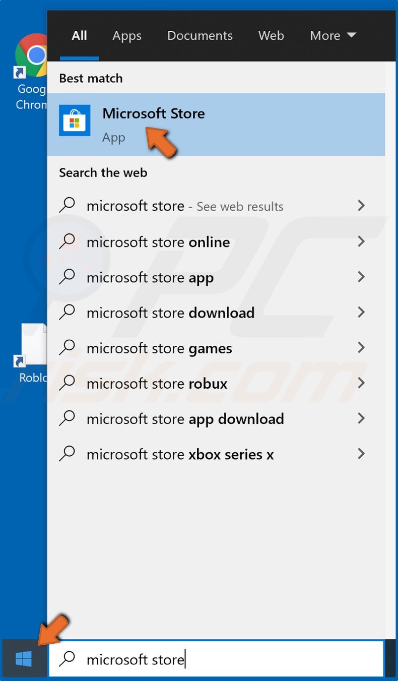 Open Start and type in Microsoft Store and click the result