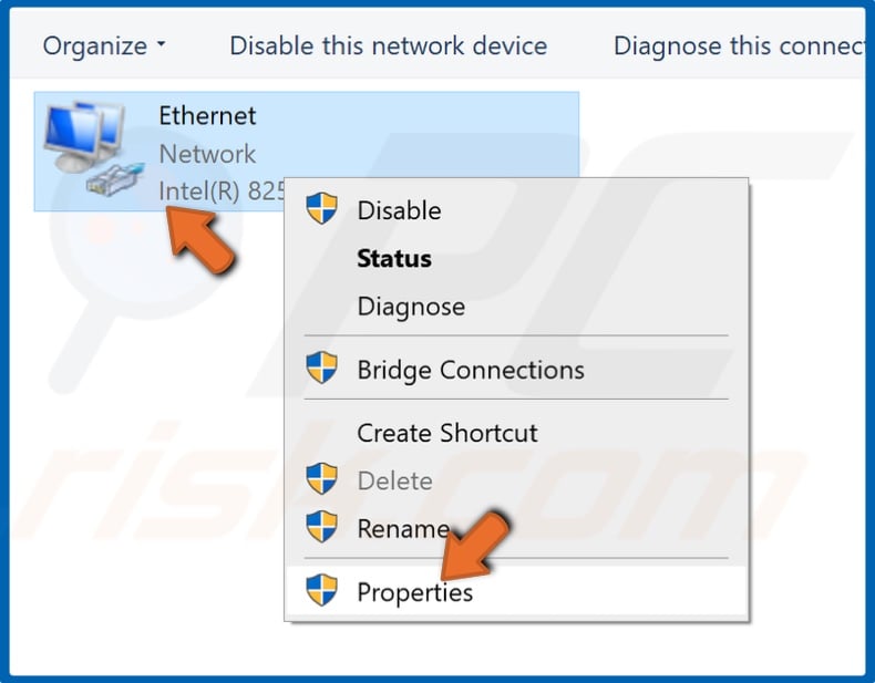 Right-click your network device and click Properties