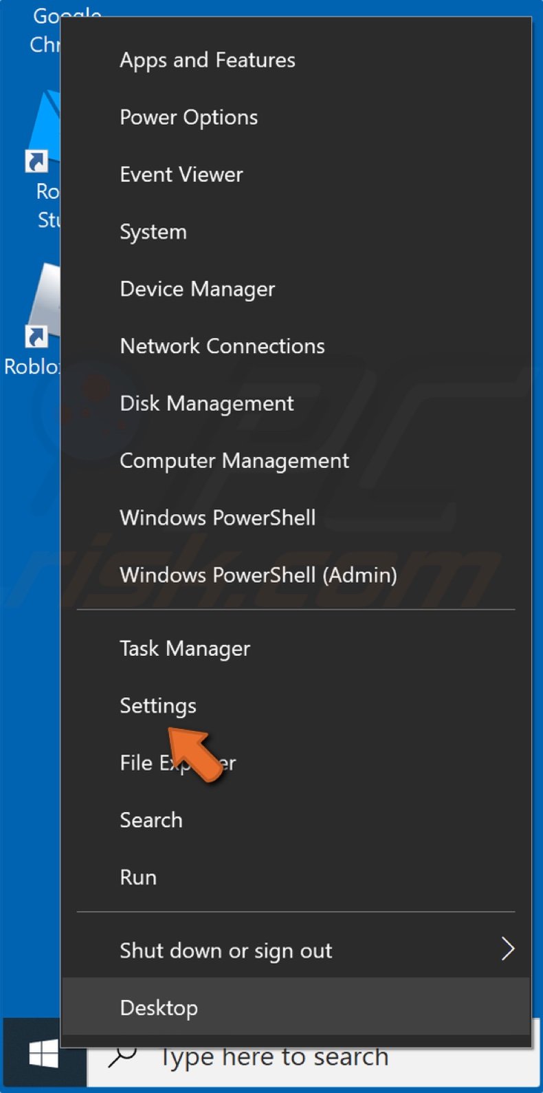 Right-click the Start Menu and click Settings