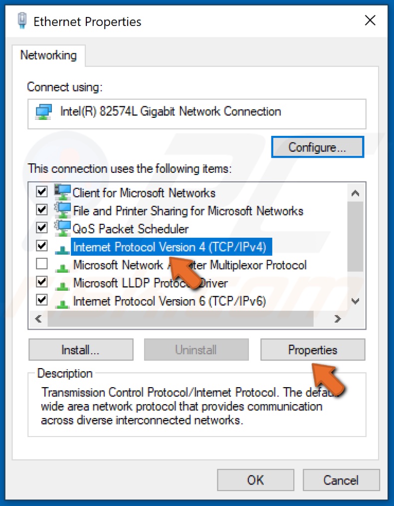 Select Internet Protocol Version 4 (TCP/IPv4) and click Properties