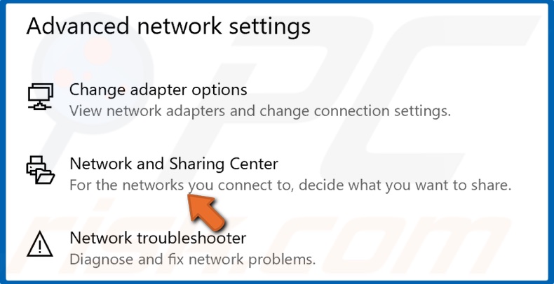 Choose Network and Sharing Center