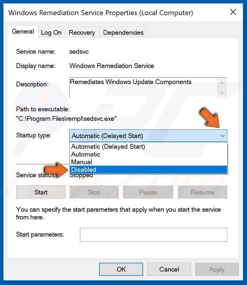 Disable Windows Remediation Service