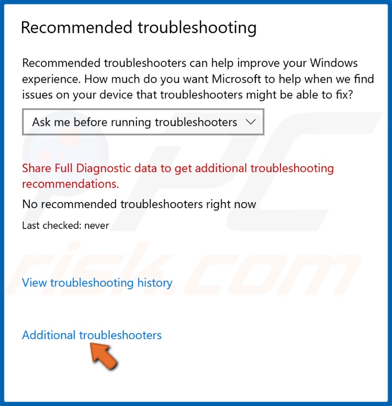 Click Additional troubleshooters