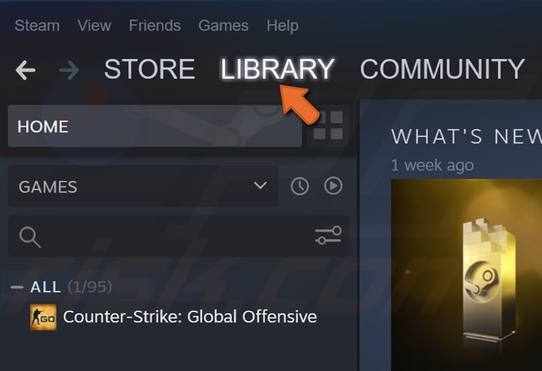 Open Steam and click Library