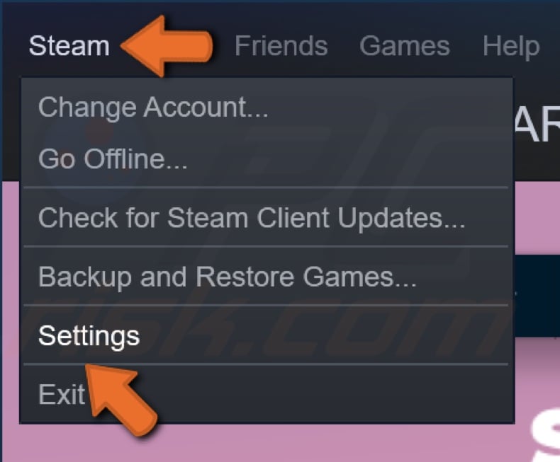 Click Steam and click Settings