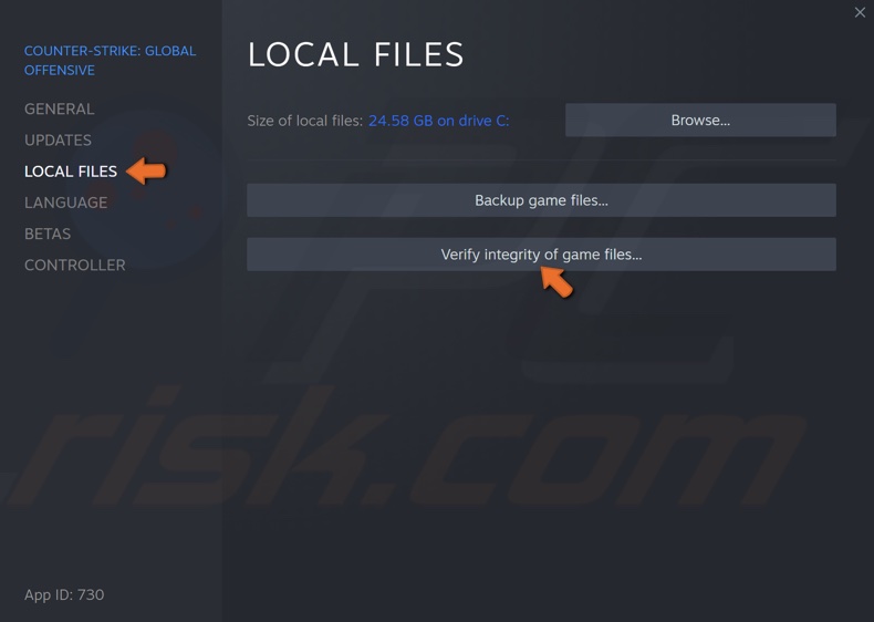 Navigate to Local Files and click Verify integrity of game files