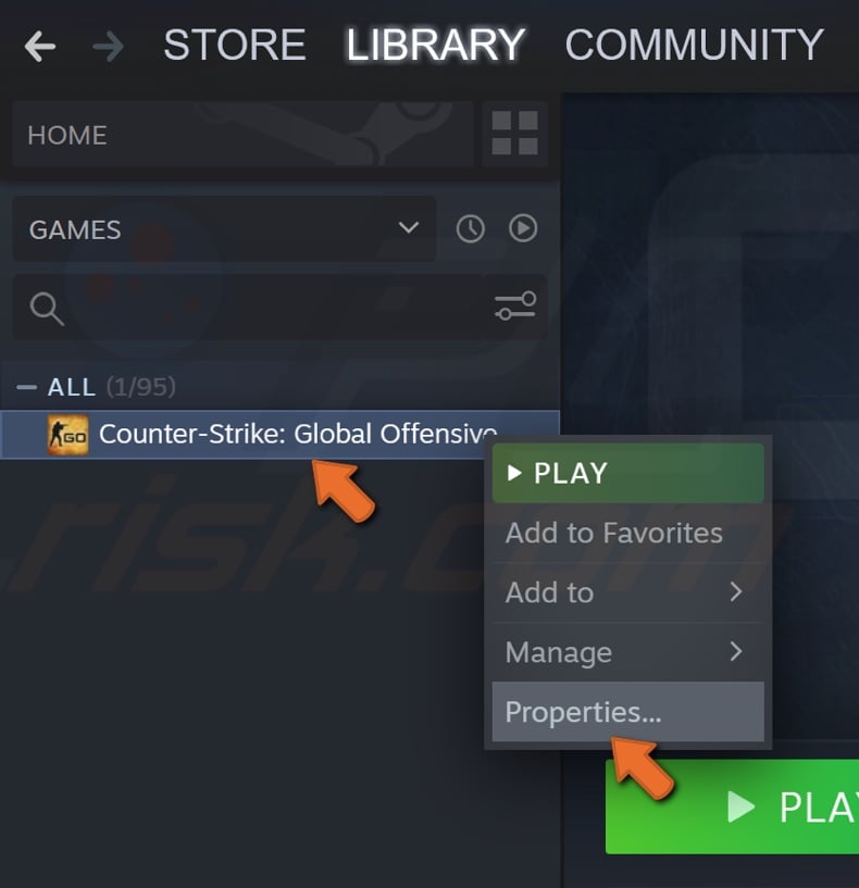 Right-click the problematic game and click Properties