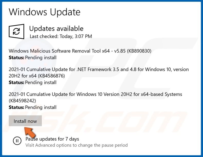 Click Install now to update Windows 10